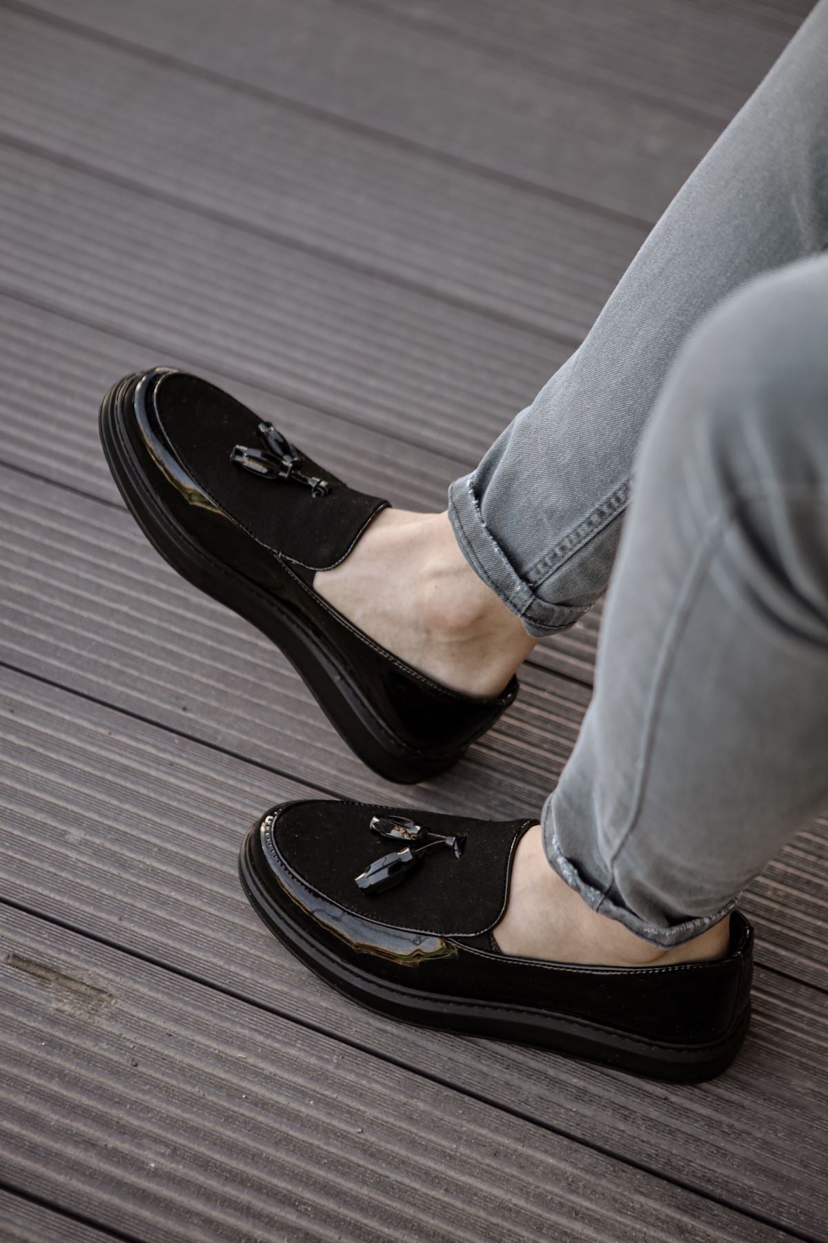 MN002 - RST Loafer Verniciata Erkek Ayakkabı SIYAH