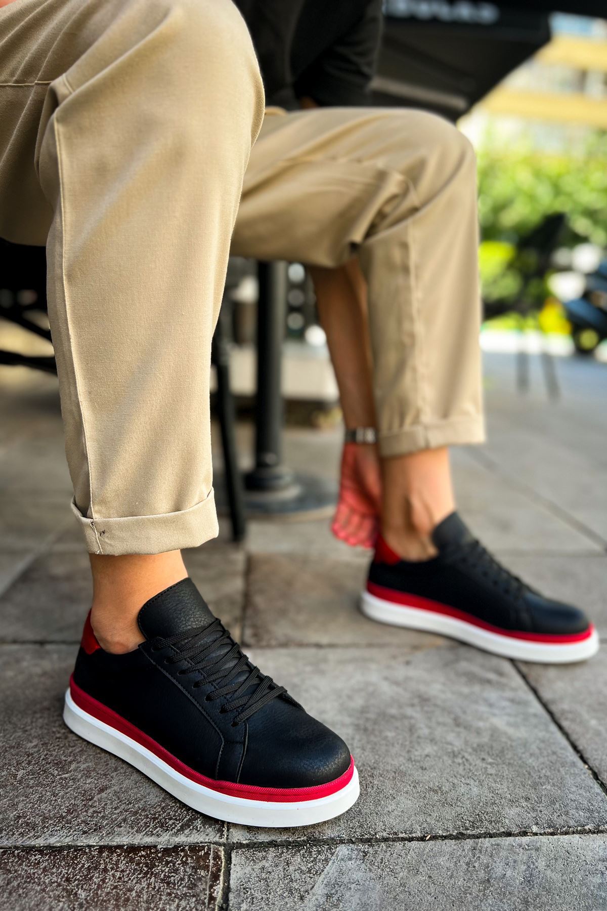 MN979 - Santoni GBT Spor Erkek Ayakkabı SIYAH/KIRMIZI