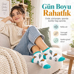 Kadın Beyaz Turkuaz Dondurma Desenli Patik Çorap | Rahat, Şık ve Eğlenceli Günlük Kısa Bilek Çorabı 12'li Paket