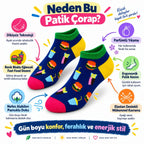 Kadın Patik Çorap Lacivert Fast Food Desenli | Renkli Eğlenceli Günlük Rahat Kısa Bilek 12'li Paketi
