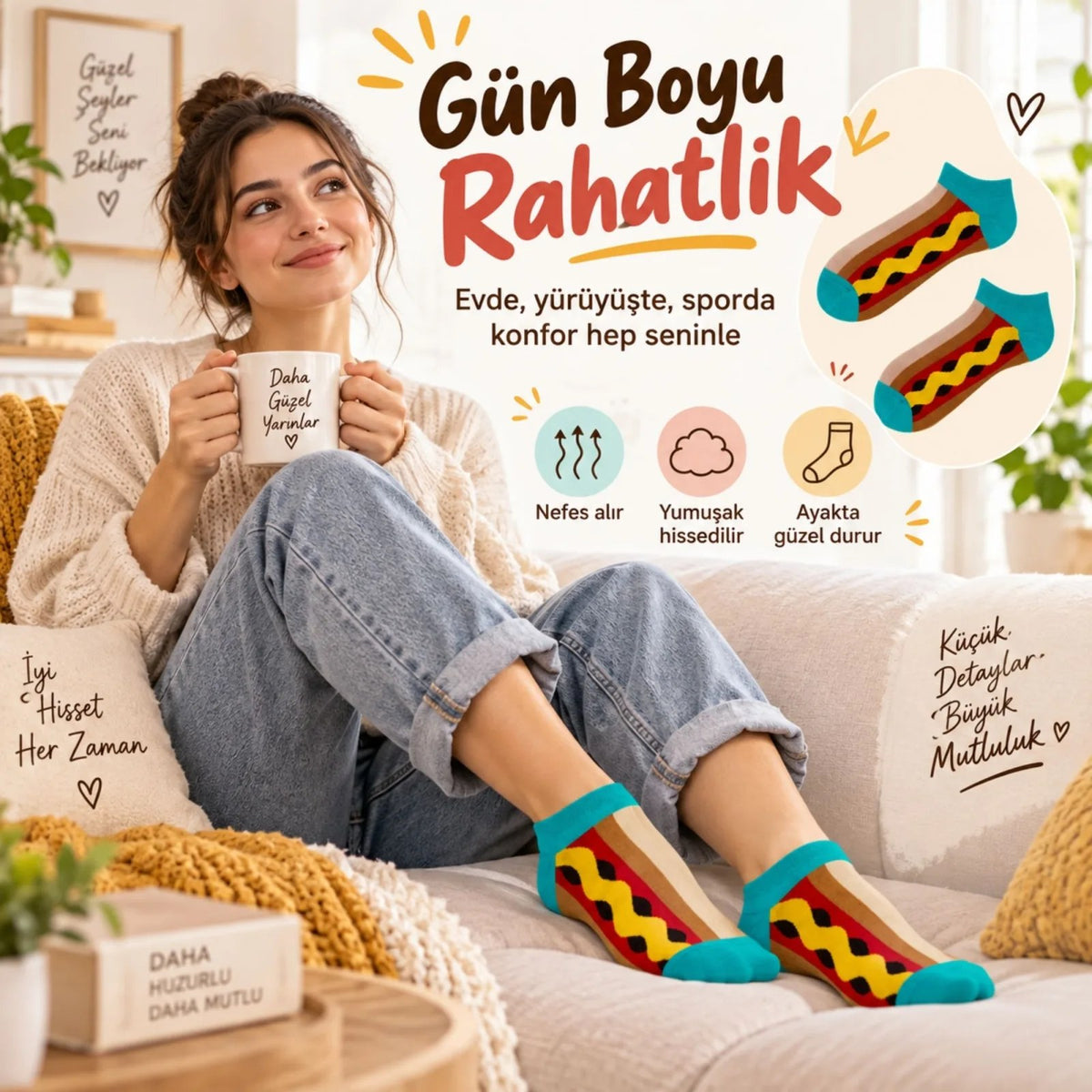 Hot Dog Desenli Patik 3'lü Çorap Seti | Renkli Eğlenceli Günlük Kısa Bilek Çorap Çoklu Paket Fırsatı