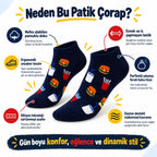 Lacivert Fast Food Hamburger Patates Desenli Patik Çorap  6'lı Eğlenceli Günlük Kısa Bilek Çorap Seti