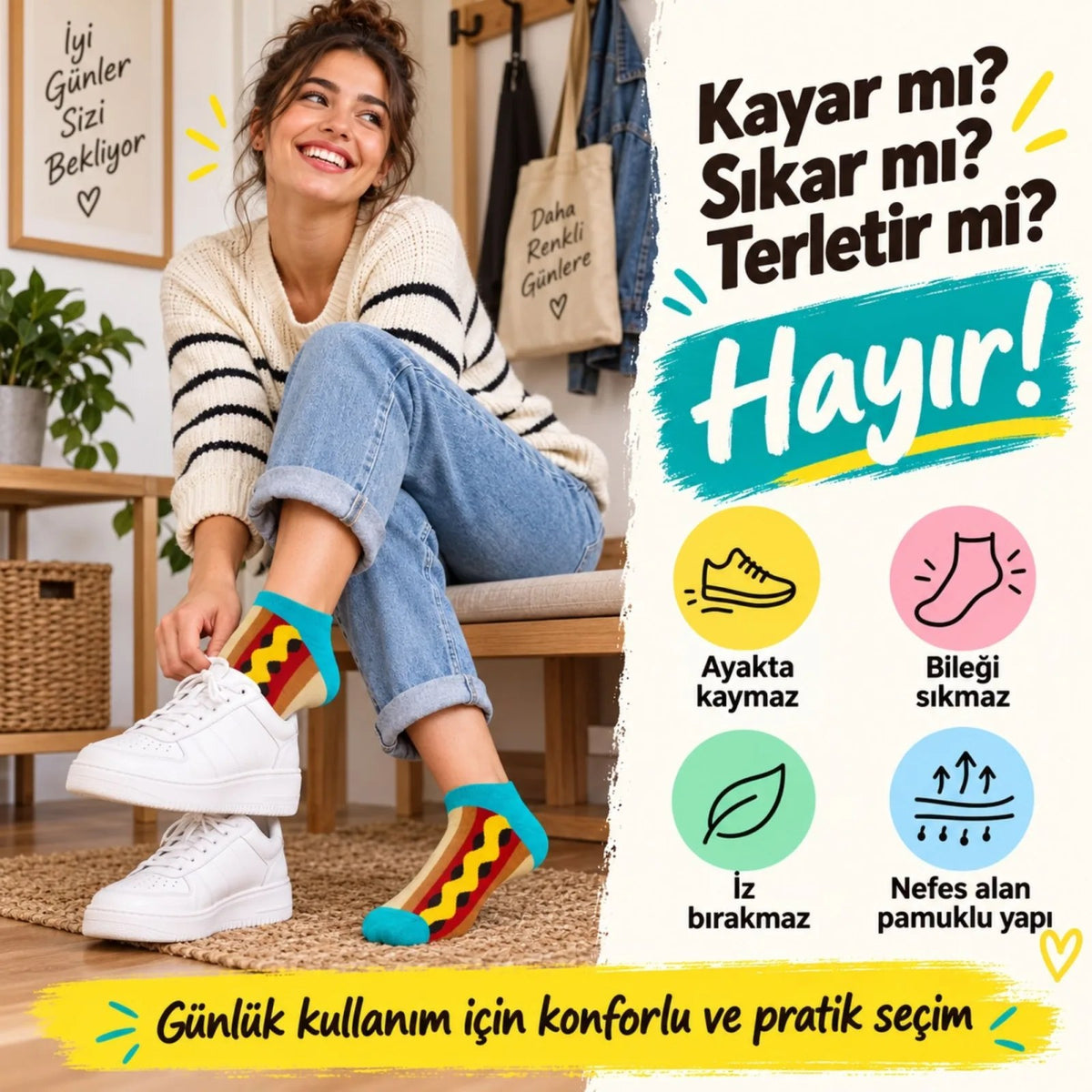 Hot Dog Desenli Patik 6'lı Çorap Seti | Renkli Eğlenceli Günlük Kısa Bilek Çorap Çoklu Paket Fırsatı