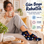 Lacivert Fast Food Hamburger Patates Desenli Patik Çorap  6'lı Eğlenceli Günlük Kısa Bilek Çorap Seti