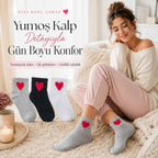 Kadın %80 Pamuk Kalp Desenli Kısa Konç Bilek Çorap 12’li  ve 6’lı Paket, Siyah Beyaz Gri, Yumuşak Dokulu ve Dikişsiz Burun
