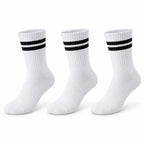 Unisex Beyaz Çorap Siyah Çizgili 3'lü Set Uzun Soket Günlük Spor Kolej Stil Rahat Kadın Erkek Çorabı
