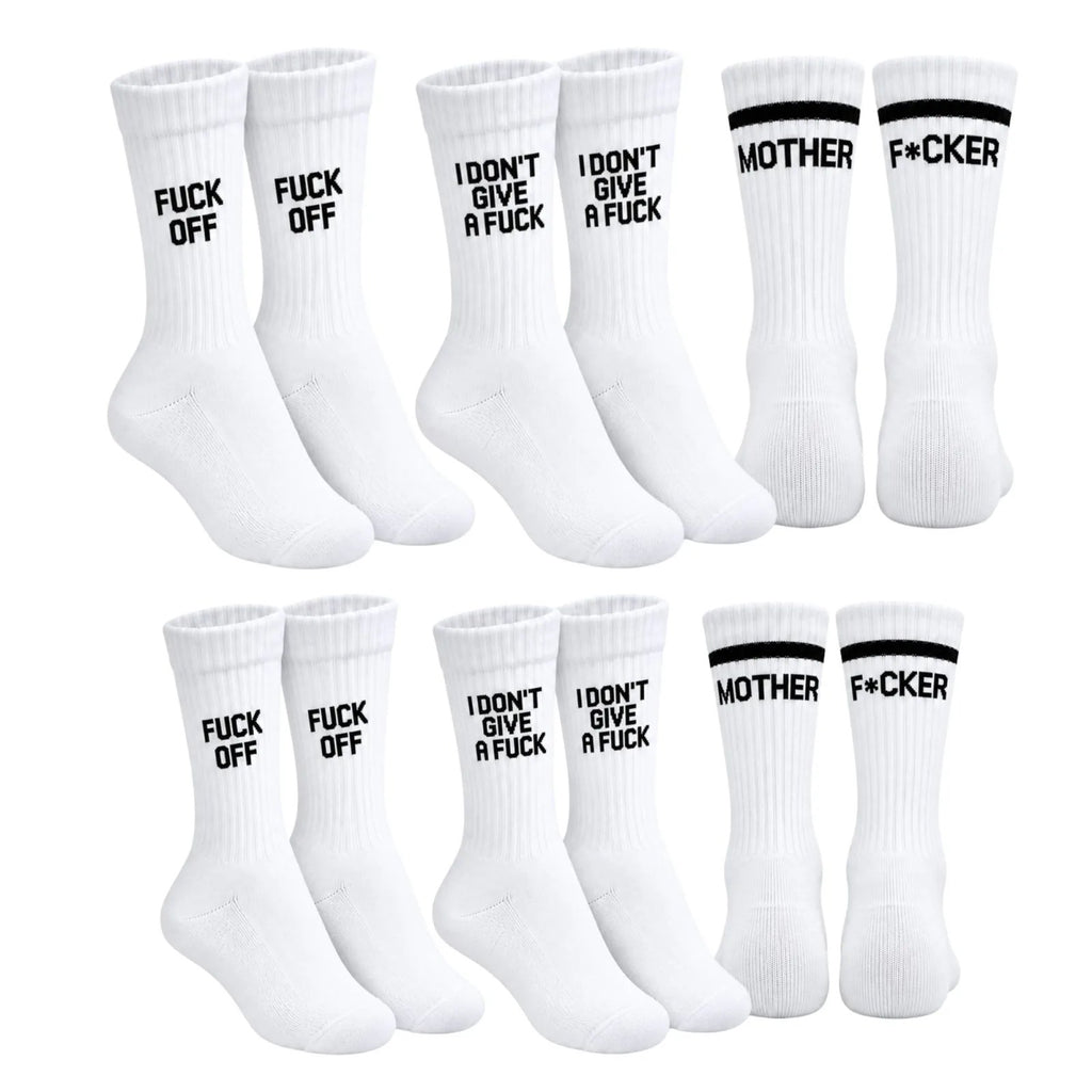 Unisex Beyaz Yazılı Çorap Esprili Sloganlı Uzun Soket Günlük Spor Rahat 6lı Eğlenceli Şık Hediye Set
