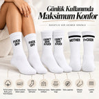 Unisex Beyaz Yazılı Çorap Esprili Sloganlı Uzun Soket Günlük Spor Rahat 6lı Eğlenceli Şık Hediye Set