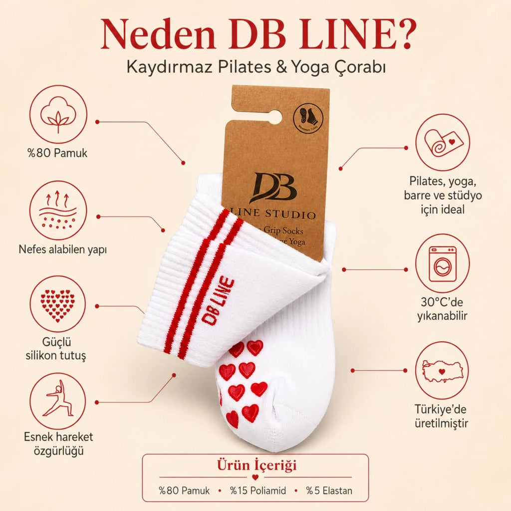 DB LINE Kaydırmaz Yoga Pilates Çorabı | Pamuklu Silikon Taban, Barre Stüdyo Spor