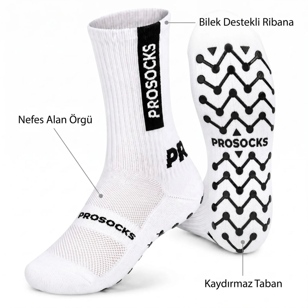 Kaydırmaz Spor Çorabı Beyaz | Nefes Alan, Bilek Destekli, Güçlü Tutuşlu Performans Çorabı