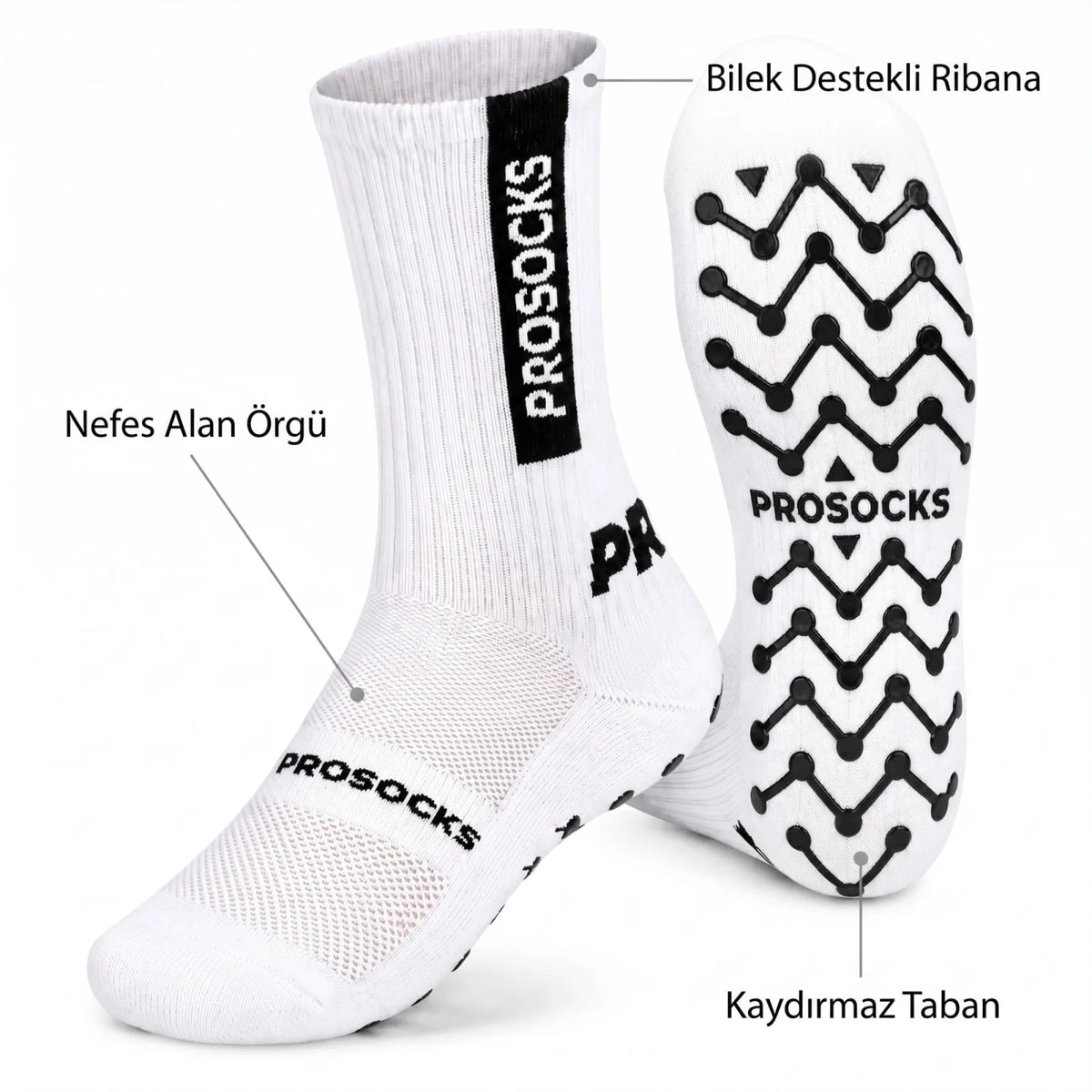 Kaydırmaz Spor Çorabı Beyaz | Nefes Alan, Bilek Destekli, Güçlü Tutuşlu Performans Çorabı