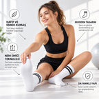 Unisex Beyaz Çorap Siyah Çizgili 12'li Set Uzun Soket Günlük Spor Kolej Stil Kadın Erkek Çorabı