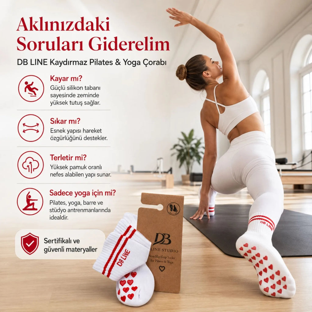 DB LINE Kaydırmaz Pilates Yoga Çorabı Pamuklu Silikon Tabanlı Barre Stüdyo Spor Çorabı
