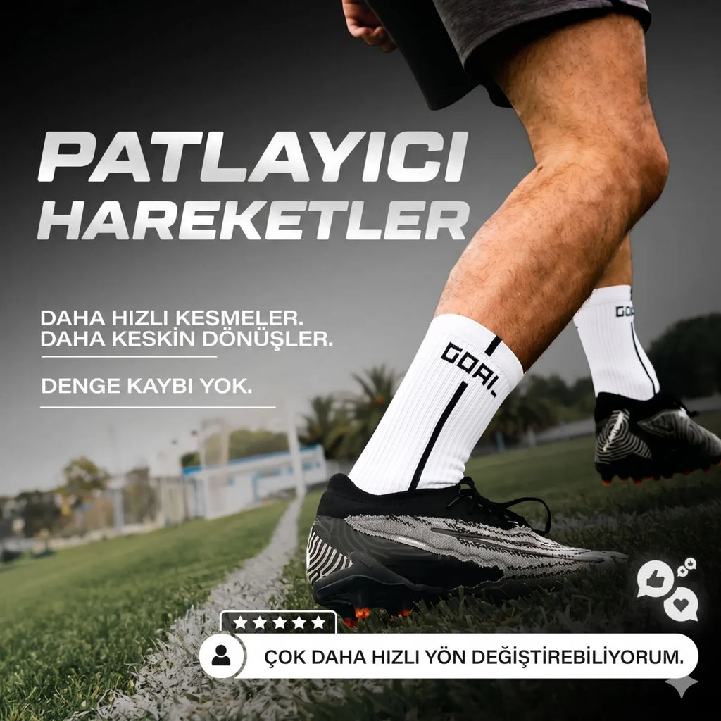 Kaydırmaz 3'lü Futbol Çorabı Beyaz | Bilek Destekli, Denge ve Tutuş Sunan Spor Çorabı