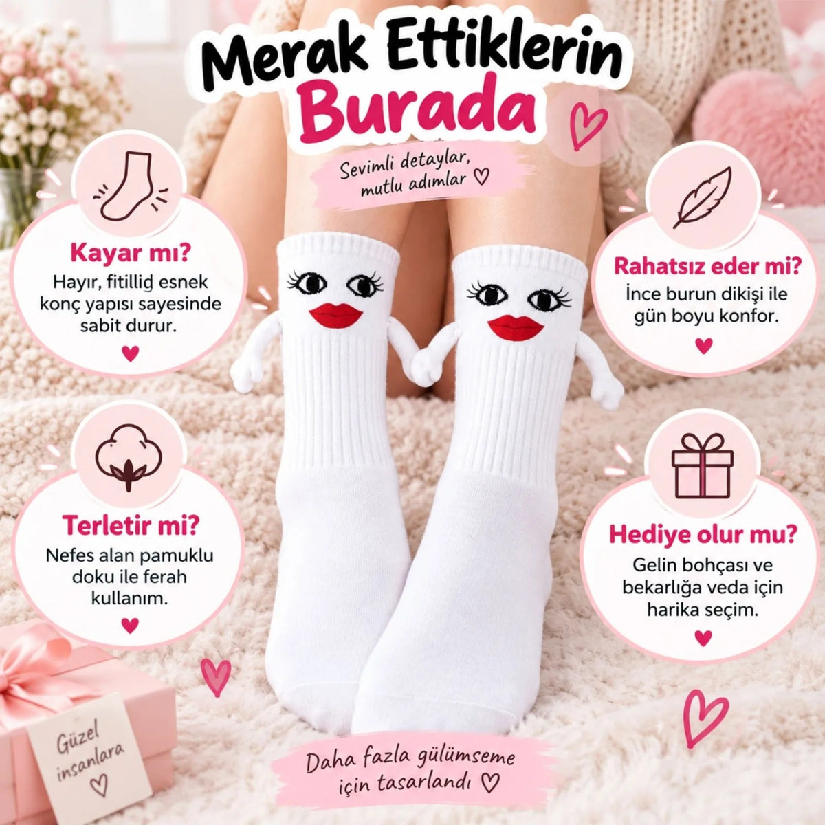 Mıknatıslı Gelin Çorabı Kadın Beyaz El Ele Tutuşan Düğün Çeyiz Bohça Bekarlığa Veda Eğlenceli Çorap