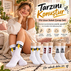 Kadın Spor Çorap Beyaz Yazılı 3'lü Set Uzun Soket Pamuklu Dikişsiz Nefes Alan Spor Konforlu Çoraplar