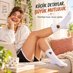 UNİSEX Çorap Beyaz Nakışlı 3'lü Set Pizza Hotdog Hamburger Desenli Uzun Soket Günlük Spor Çorap Seti