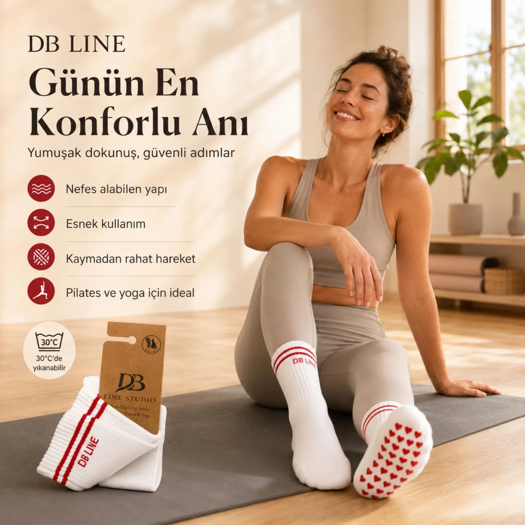 DB LINE Kaydırmaz Yoga Pilates Çorabı | Pamuklu Silikon Taban, Barre Stüdyo Spor