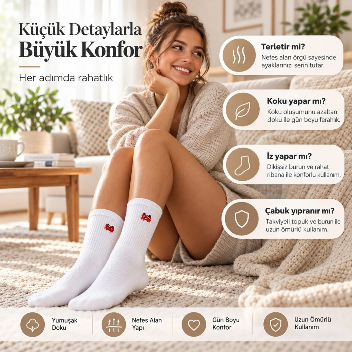 UNİSEX Çorap Beyaz Hayvan Nakışlı 6'lı Set Yengeç Yılan Kedi Desenli Uzun Soket Günlük Spor Çorabı