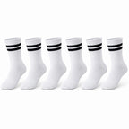Unisex Beyaz Çorap Siyah Çizgili 6'lı Set Uzun Soket Günlük Spor Kolej Stil Rahat Kadın Erkek Çorabı