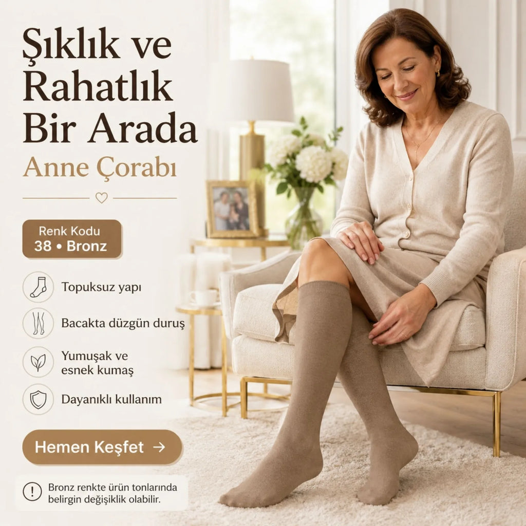 Kadın 70 Denye Kalın Anne Çorabı 6'lı | Dizaltı Topuksuz Esnek, Ten Siyah Bronz Vizon