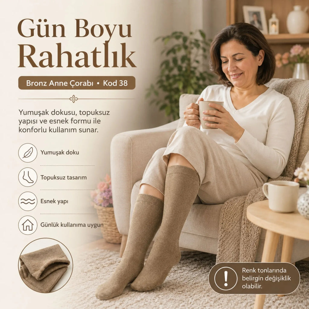 Kadın 70 Denye 12'li Kalın Anne Çorabı Dizaltı Topuksuz Esnek Günlük Kullanım Çorabı Ten Siyah Bronz Vizon
