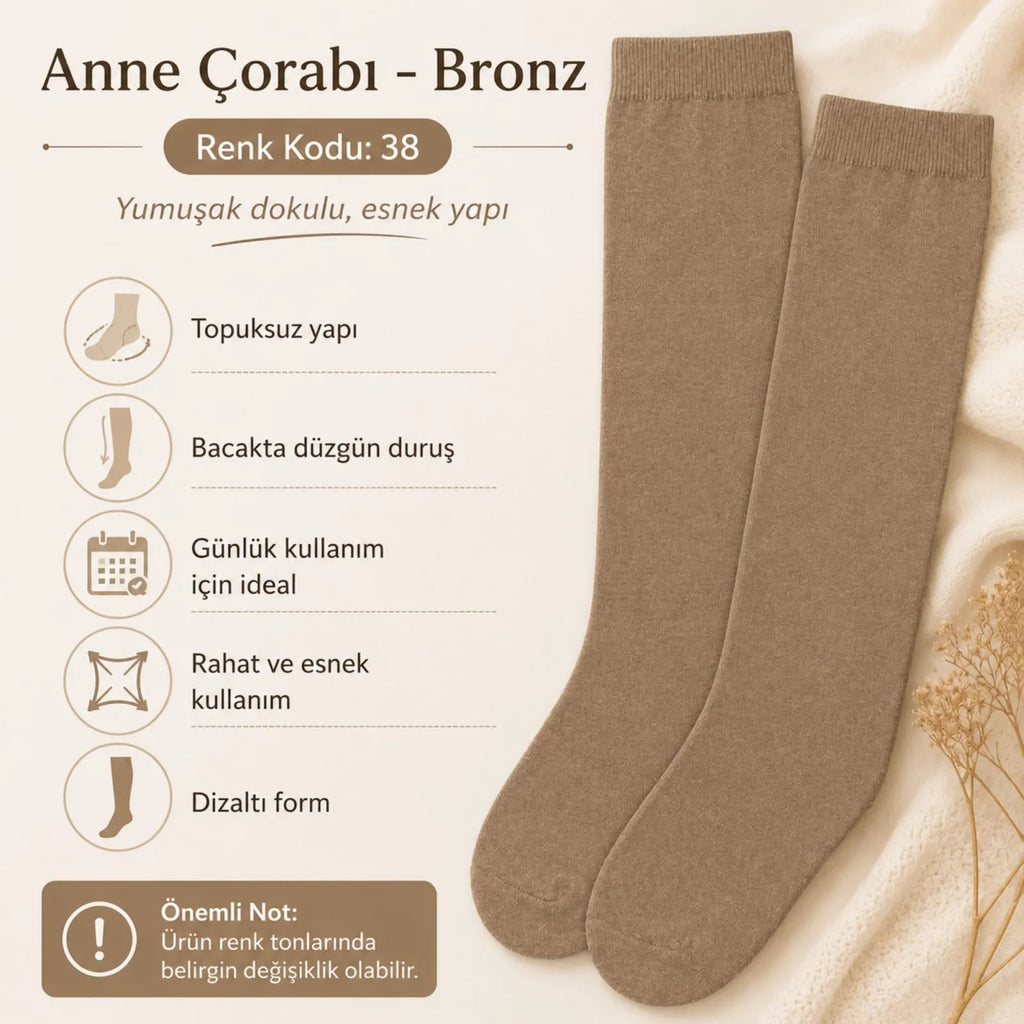 Kadın 70 Denye Kalın Anne Çorabı 12'li | Dizaltı Topuksuz Esnek, Ten Siyah Bronz Vizon