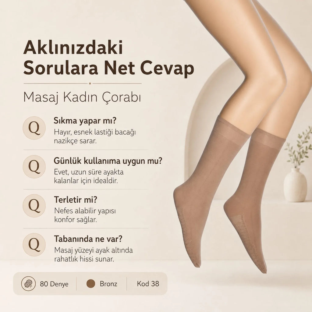Kadın 3'lü Anne Masaj Tabanlı Dizaltı Çorap 80 Denye Esnek Rahat Günlük Kullanım