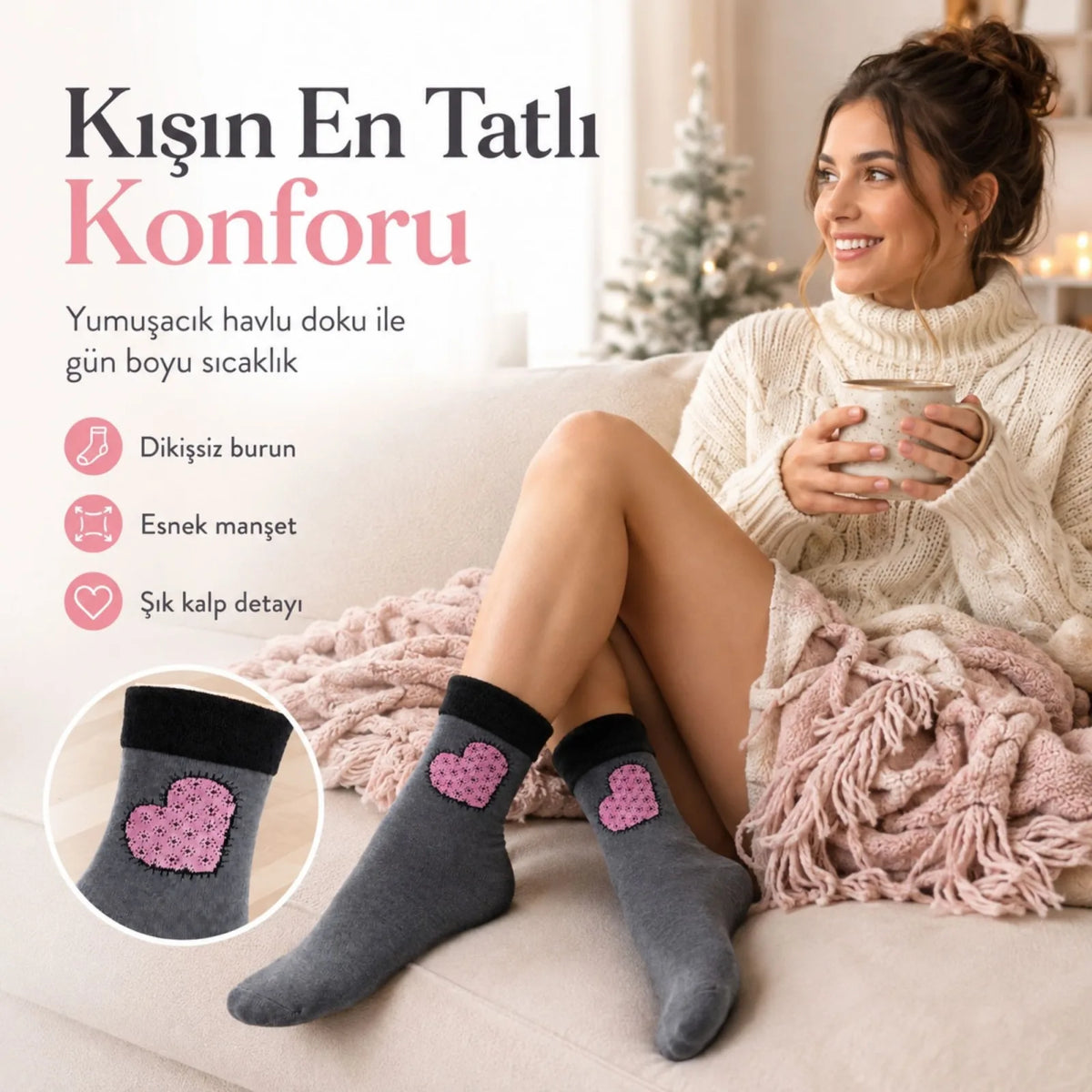 6’lı Kadın Kışlık Havlu Çorap Sıcak Tutan Karışık Desenli Yumuşak Çoklu Çorap Seti