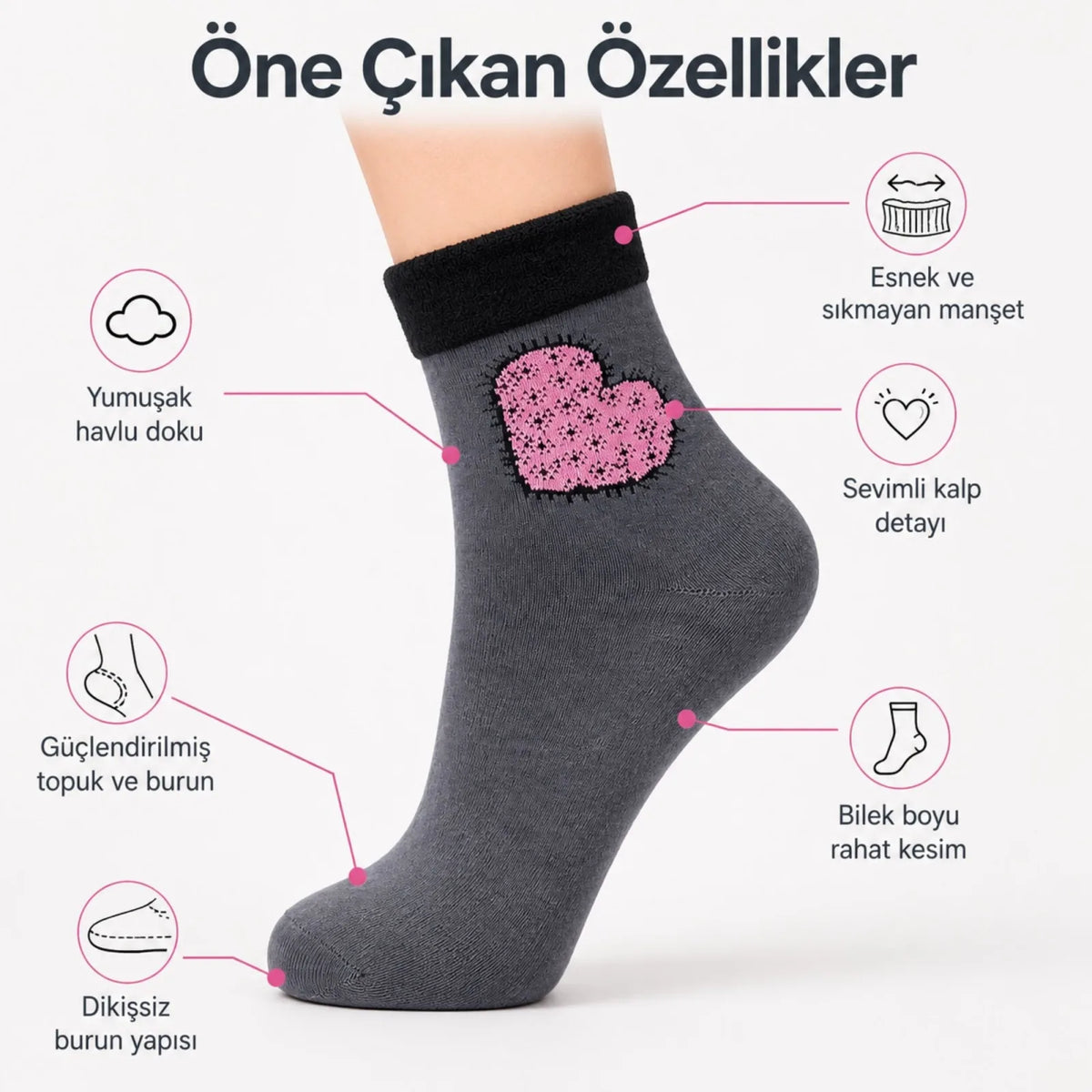 12’li Kadın Kışlık Havlu Çorap Sıcak Tutan Karışık Desenli Ekonomik Çoklu Çorap Seti