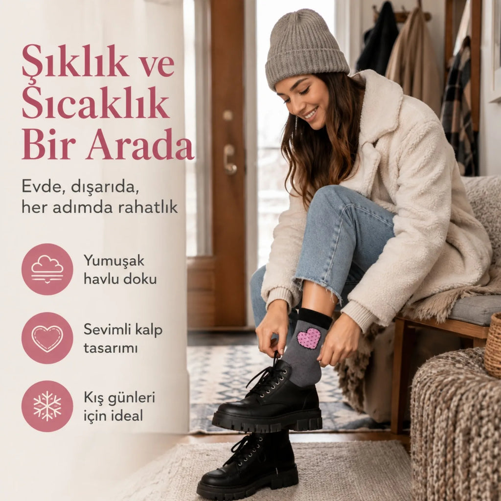 6’lı Kadın Kışlık Havlu Çorap Sıcak Tutan Karışık Desenli Yumuşak Çoklu Çorap Seti
