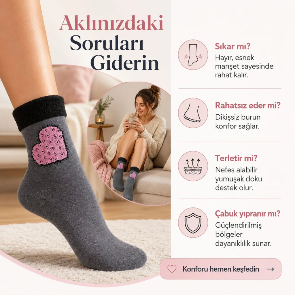 3’lü Kadın Kışlık Havlu Çorap Sıcak Tutan Yumuşak Karışık Desenli Günlük Çorap Seti