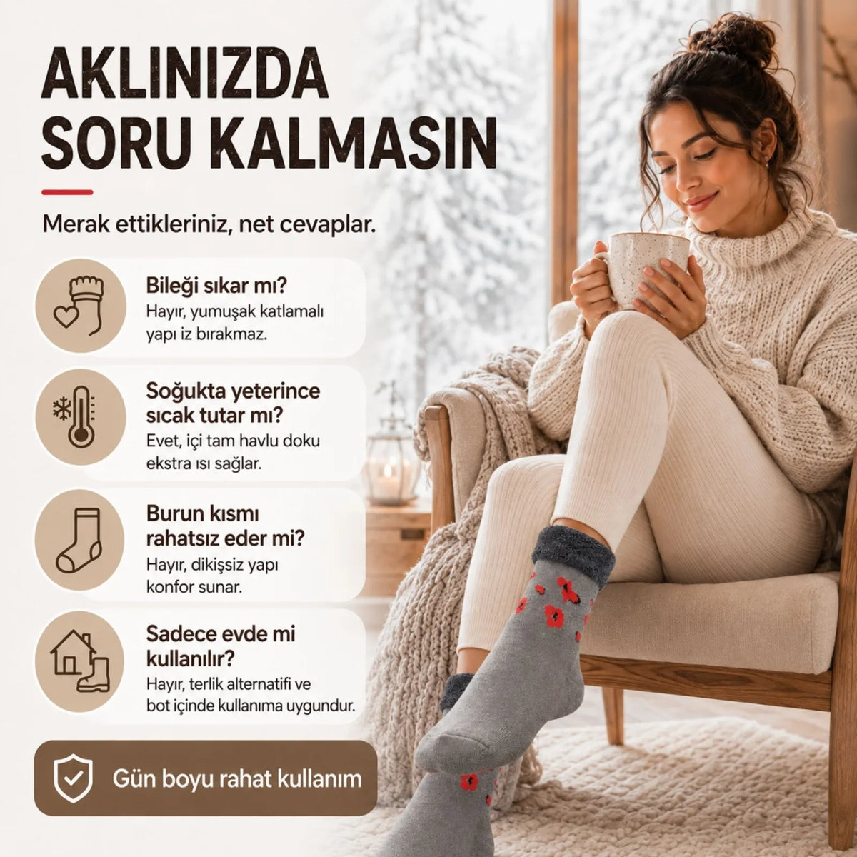 12’li Kadın Kışlık Havlu Çorap Sıcak Tutan Karışık Desenli Ekonomik Çoklu Çorap Seti