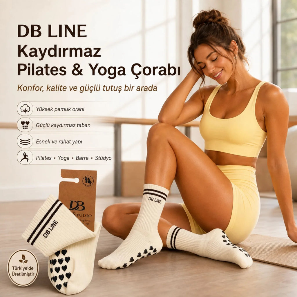 DB LINE Kaydırmaz Yoga Pilates Çorabı 4'lü | Pamuklu Silikon Taban, Barre Stüdyo Spor