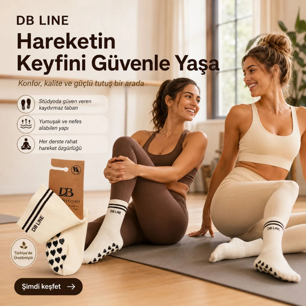 DB LINE Kaydırmaz Yoga Pilates Çorabı 4'lü | Pamuklu Silikon Taban, Barre Stüdyo Spor