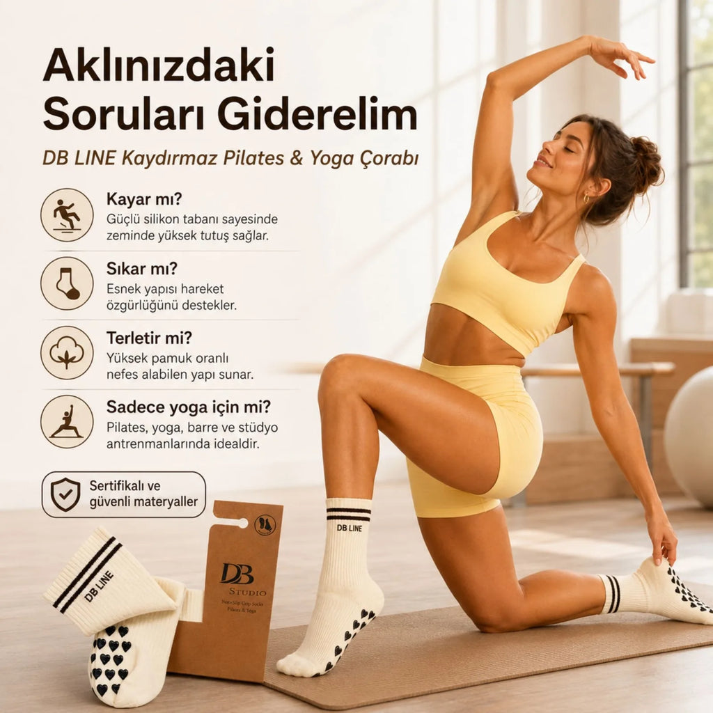 DB LINE Kaydırmaz Yoga Pilates Çorabı 8'li | Pamuklu Silikon Taban, Barre Stüdyo Spor