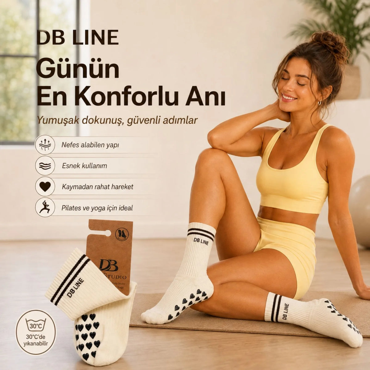 DB LINE Kaydırmaz Yoga Pilates Çorabı 8'li | Pamuklu Silikon Taban, Barre Stüdyo Spor