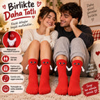 Mıknatıslı El Ele 2'li Unisex Tutuşan Sevimli Çorap 36-44 | Çift Hediyesi, Pamuklu Renkli Crew Model