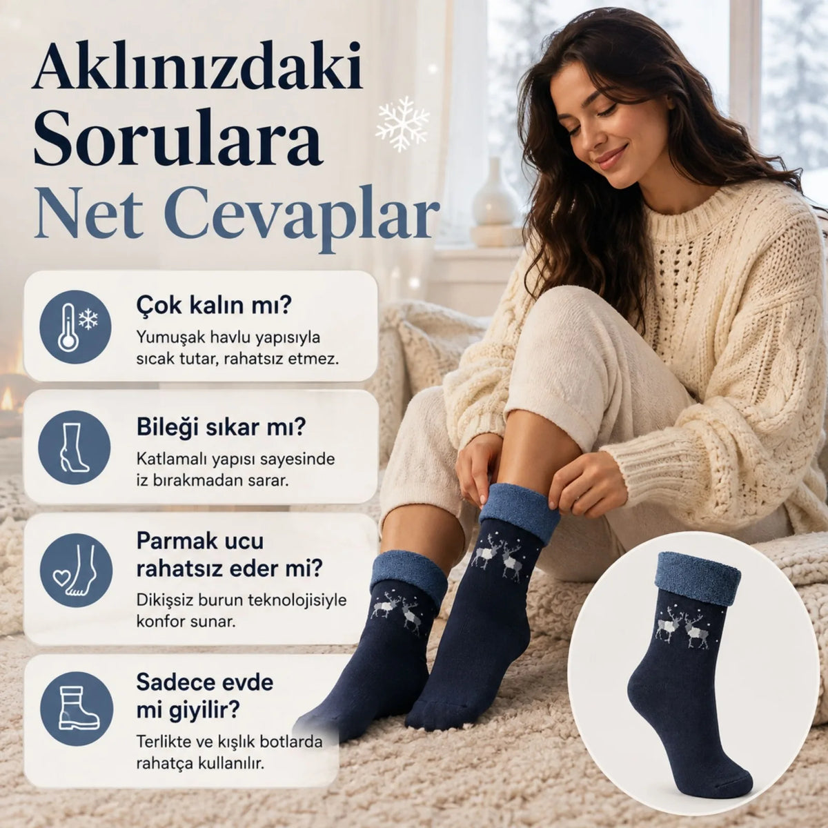 6’lı Kadın Kışlık Havlu Çorap Sıcak Tutan Karışık Desenli Yumuşak Çoklu Çorap Seti