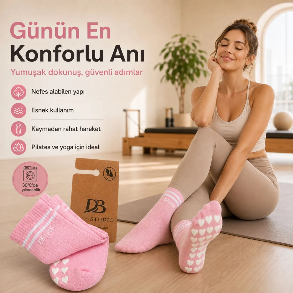 DB LINE Kaydırmaz Yoga Pilates Çorabı 8'li | Pamuklu Silikon Taban, Barre Stüdyo Spor