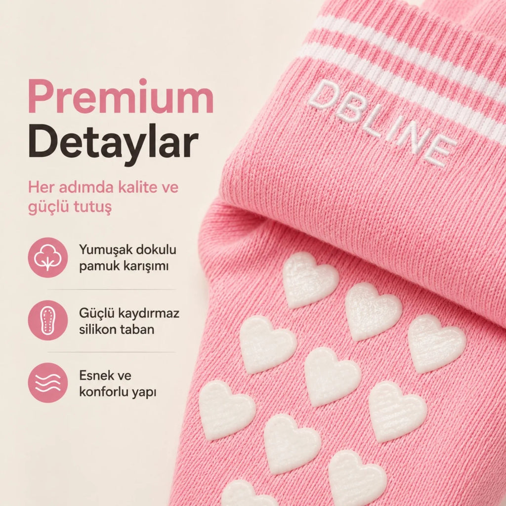 DB LINE Kaydırmaz Pilates Yoga Çorabı Pamuklu Silikon Tabanlı Barre Stüdyo Spor Çorabı