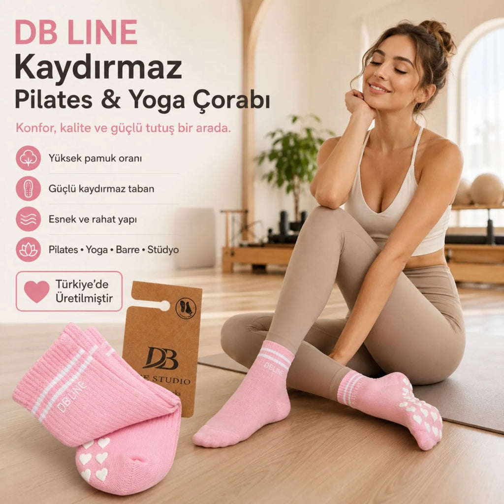 DB LINE Kaydırmaz Yoga Pilates Çorabı 4'lü | Pamuklu Silikon Taban, Barre Stüdyo Spor