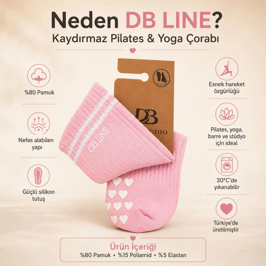 DB LINE Kaydırmaz Yoga Pilates Çorabı 4'lü | Pamuklu Silikon Taban, Barre Stüdyo Spor