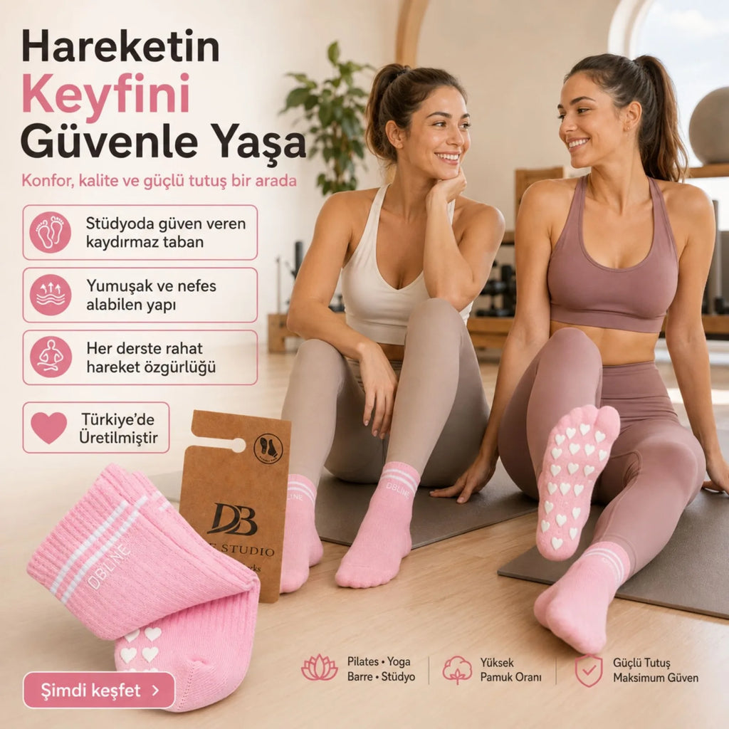 DB LINE Kaydırmaz Yoga Pilates Çorabı 4'lü | Pamuklu Silikon Taban, Barre Stüdyo Spor