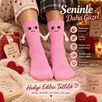Mıknatıslı El Ele Unisex Tutuşan Sevimli Çorap 36-44 | Çift Hediyesi, Pamuklu Renkli Crew Model