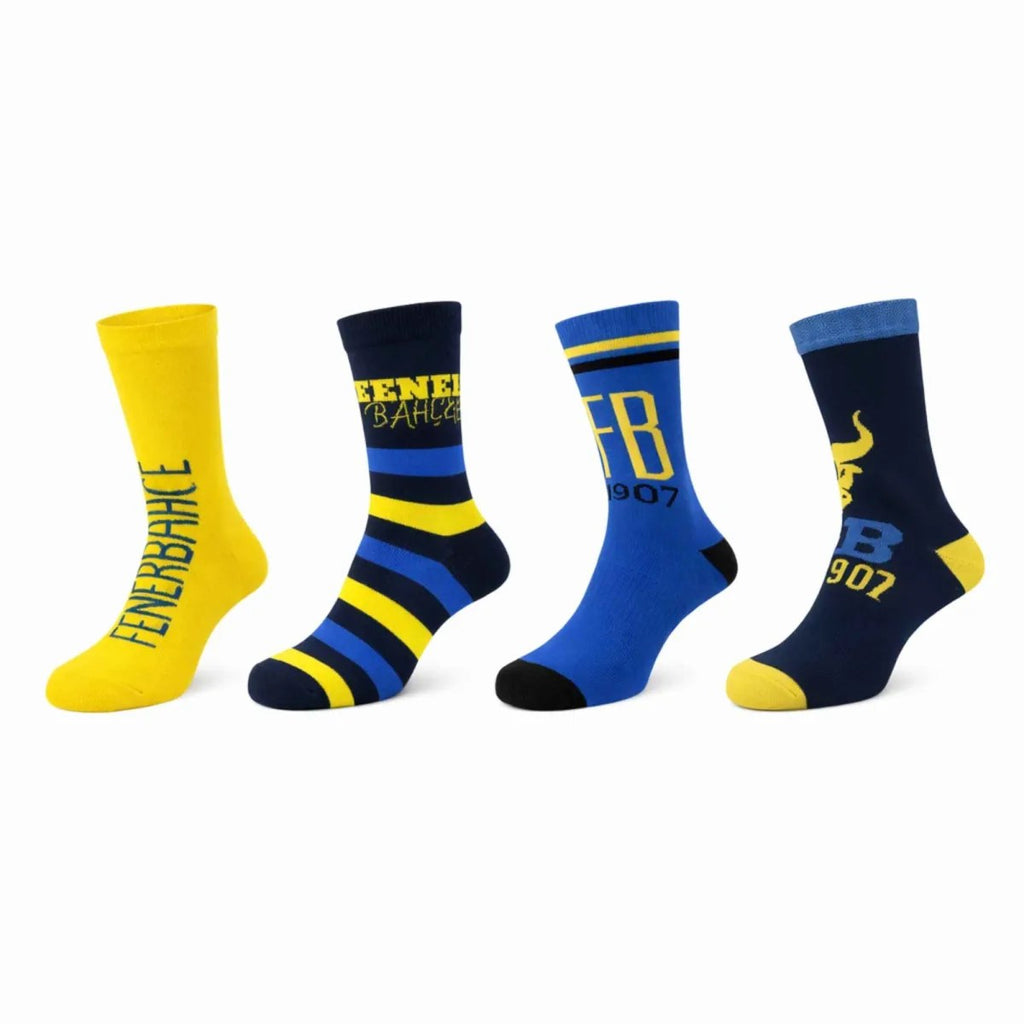 Fenerbahçe Lisanslı Çocuk Çorabı 4’lü Set | Dikişsiz, Yumuşak, Esnek ve Hologramlı Taraftar Çorabı 19-38 Numara
