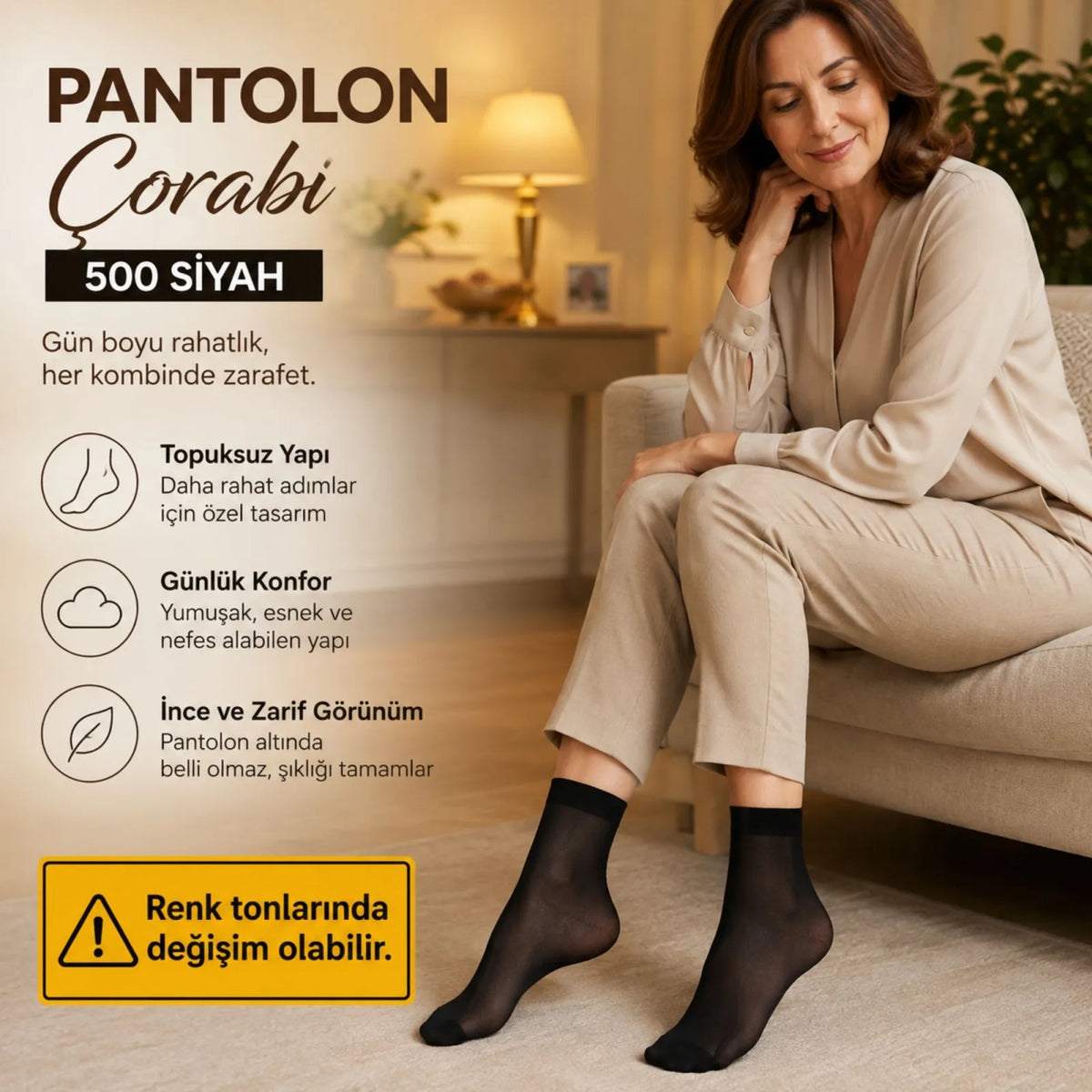 Kadın Pantolon Çorabı 12 Çift Siyah ve Ten İnce Topuksuz Günlük Rahat Bilek Çorabı
