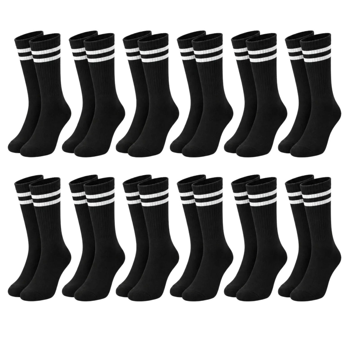 Unisex Siyah Çorap Beyaz Çizgili 12'li Set Uzun Soket Günlük Spor Kolej Stil Kadın Erkek Çorabı