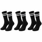 Siyah Çorap Beyaz Çizgili 3'lü Set Unisex Uzun Soket Günlük Spor Rahat Kolej Stil Çorap Seti