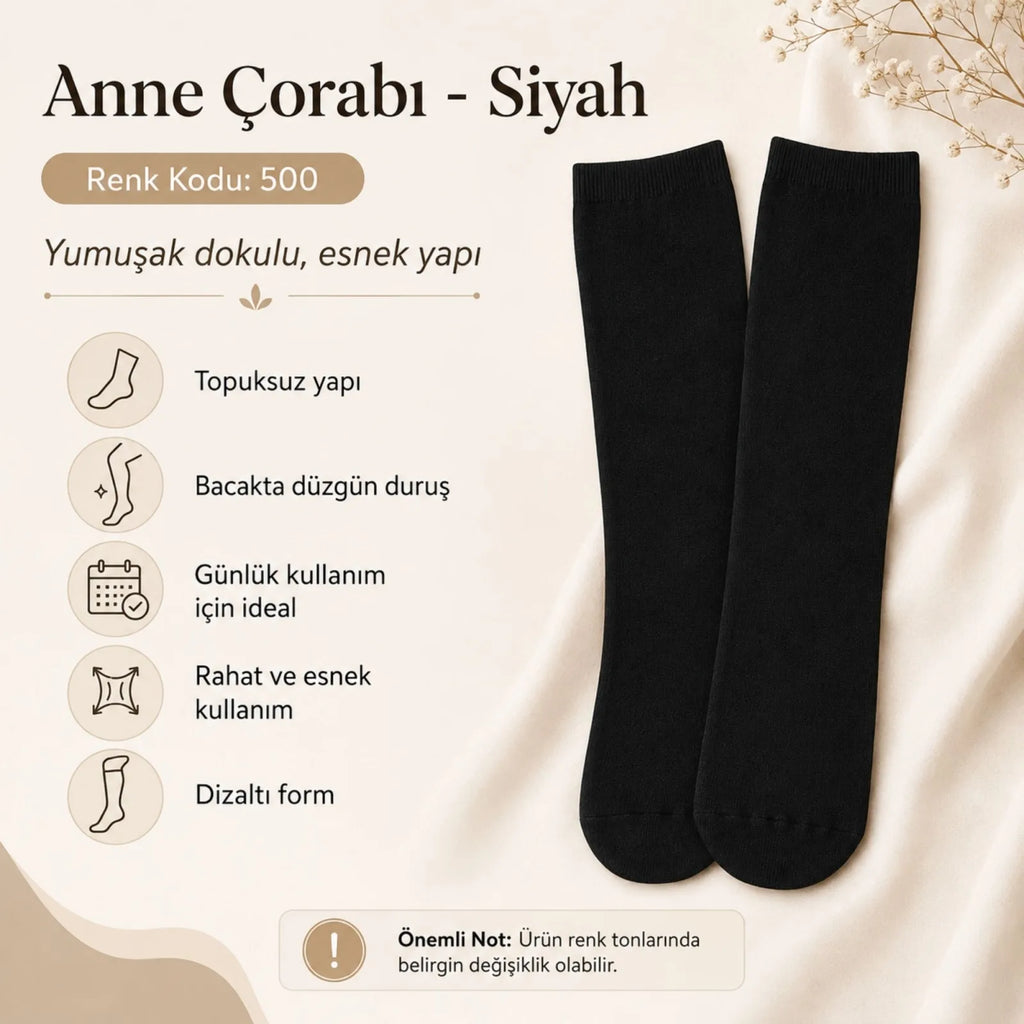Kadın 70 Denye Kalın Anne Çorabı 12'li | Dizaltı Topuksuz Esnek, Ten Siyah Bronz Vizon